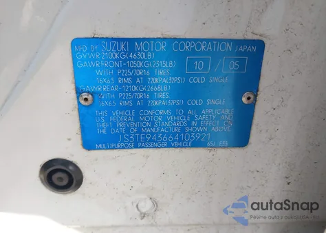 2006 Suzuki Grand Vitara Premium z USA, uszkodzony, nr VIN JS3TE943664103921